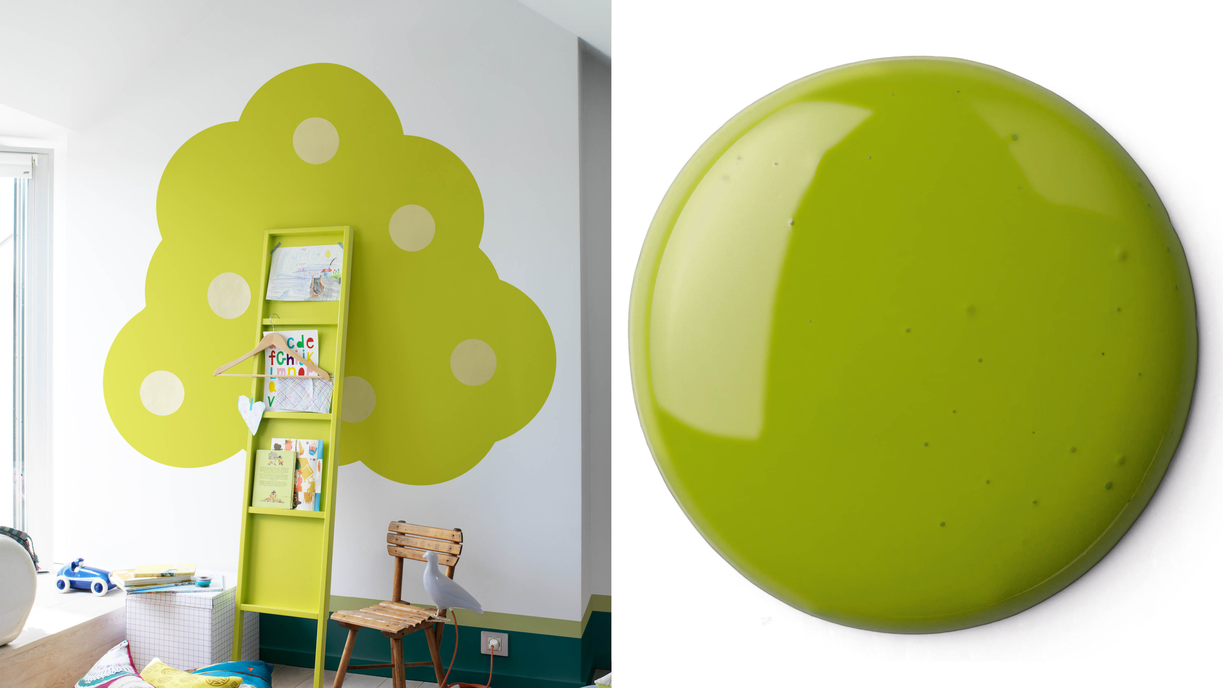 Une chambre de bébé inspirée de la nature Ajoutez un peu de la magie de Mère Nature dans la chambre de votre bébé avec cet arbre bibliothèque, un projet de peinture facile qui peut être réalisé en un après-midi.