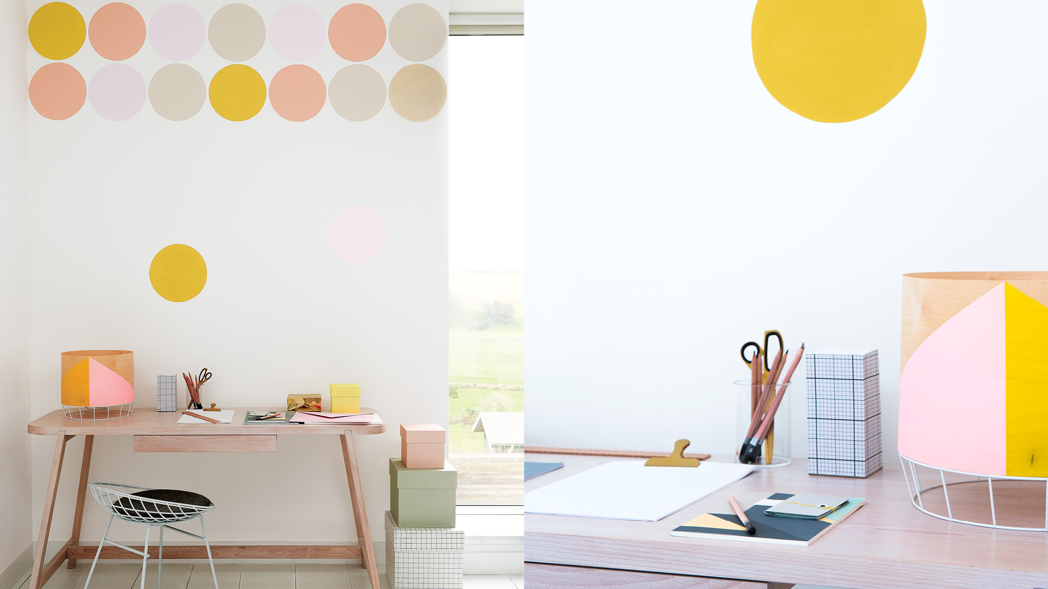 Un mur d’accent avec des touches de couleurs Les cercles sont une bonne idée de décoration, mais utilisés en trop grand nombre, ils peuvent surcharger votre décoration. Utilisez-les avec parcimonie.