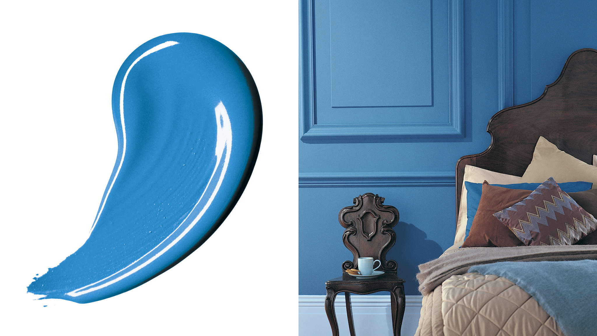 Sensation de calme dans une chambre bleue Les bleus rendent une palette de couleurs fraîche et nette, ils sont merveilleusement apaisants. En fait, le bleu est tellement apaisant qu'il peut ralentir le rythme de votre cœur, vous aidant à vous calmer à la fin d'une journée chargée.