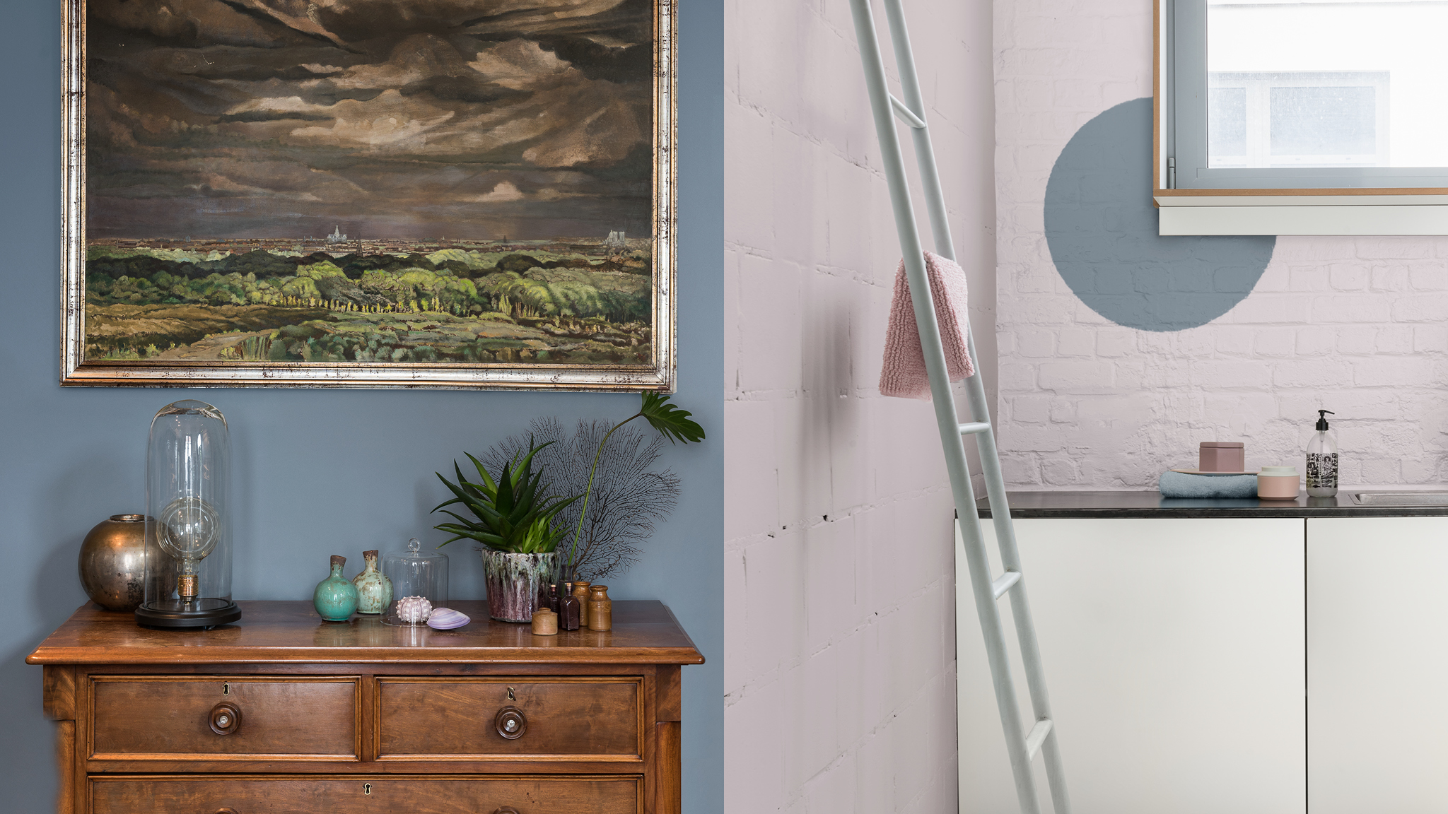 Une décoration murale bleue La polyvalence de la Couleur de l'année, Horizon Cendré, en fait une nuance adaptée à toutes les pièces.