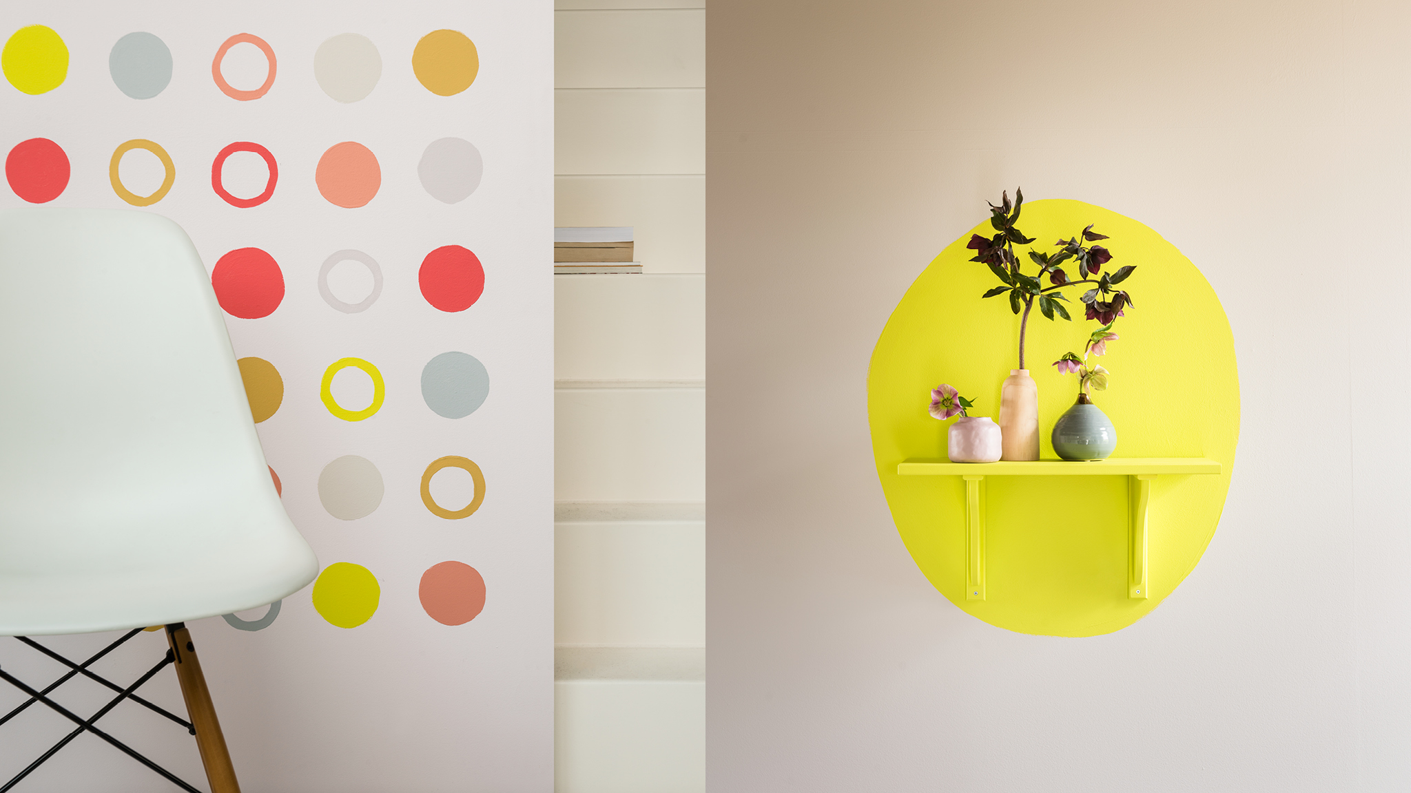 Une décoration murale en cercles Des cercles de peinture de couleurs différentes font un excellent décor pour un mur d'accent.